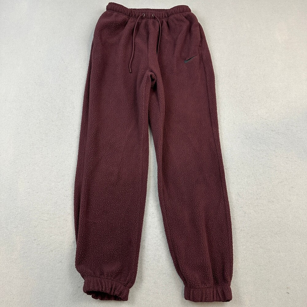 Nike Pants Women Small Burgundy Solid Fleece Jogger Drawstring Swoosh Pockets S